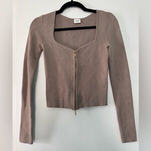 Abercrombie & Fitch Mauve Zip-Front V-Neck Cropped Sweater